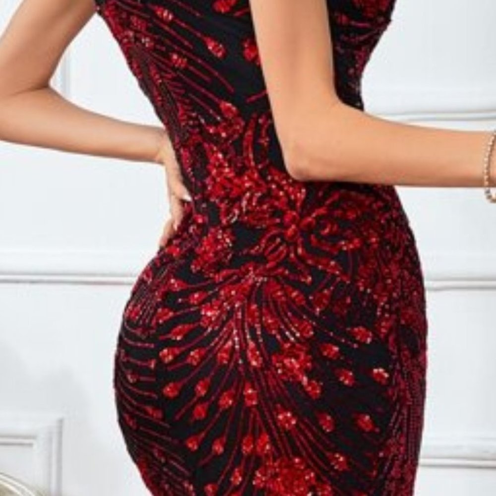 VALENTINES RED SEQUIN MESH DRESS - Picture 6 of 6